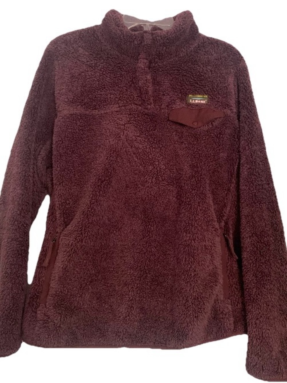 LL Bean Pullover Sweatshirt High Pile Fleece Women’s Sz 1X Purple Plum 1/4 Snap